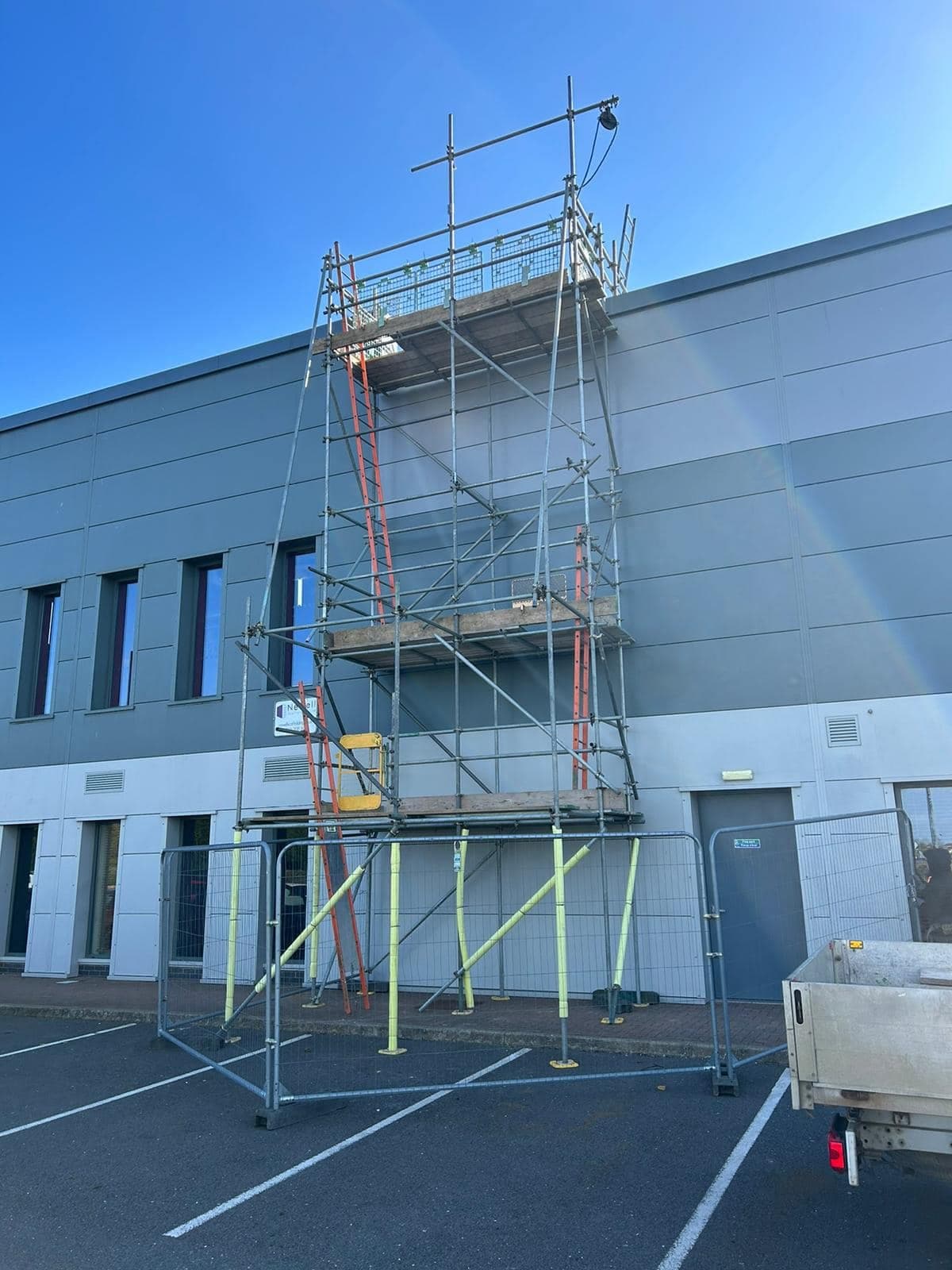 Scaffolding around a commercial building